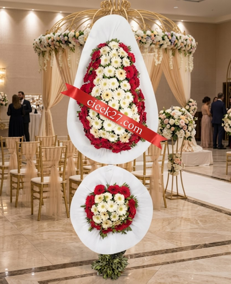 Çiftli Kırmızı-Beyaz Gerbera Düğün Açılış Çelengi