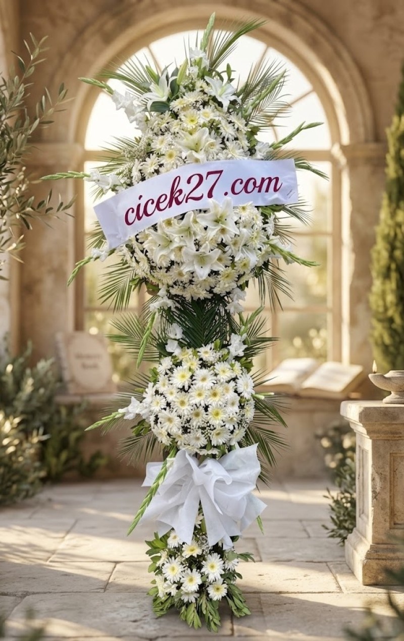 Premium Saf Beyaz Lilyum ve Gerbera Hayırlı Olsun Çelengi