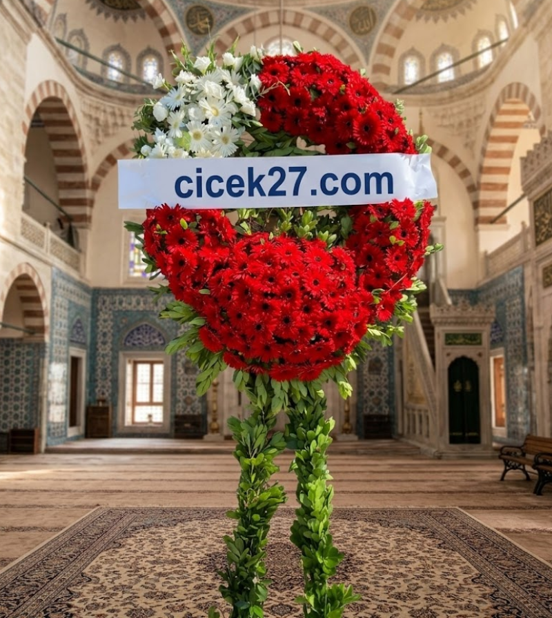 Kırmızı-Beyaz Gerbera Tören ve Cenaze Çelengi