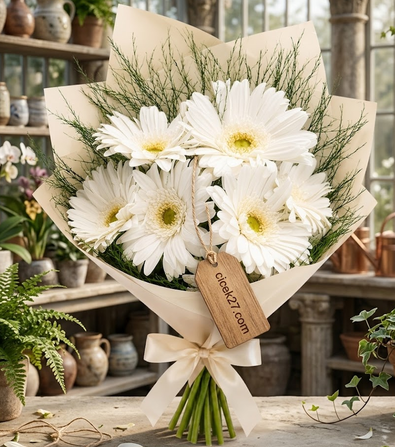 Premium Saf Beyaz Gerbera Buketi