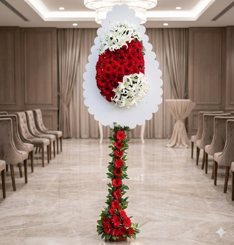 Butik Beyaz Lilyum & Kırmızı Gerbera Çelenk