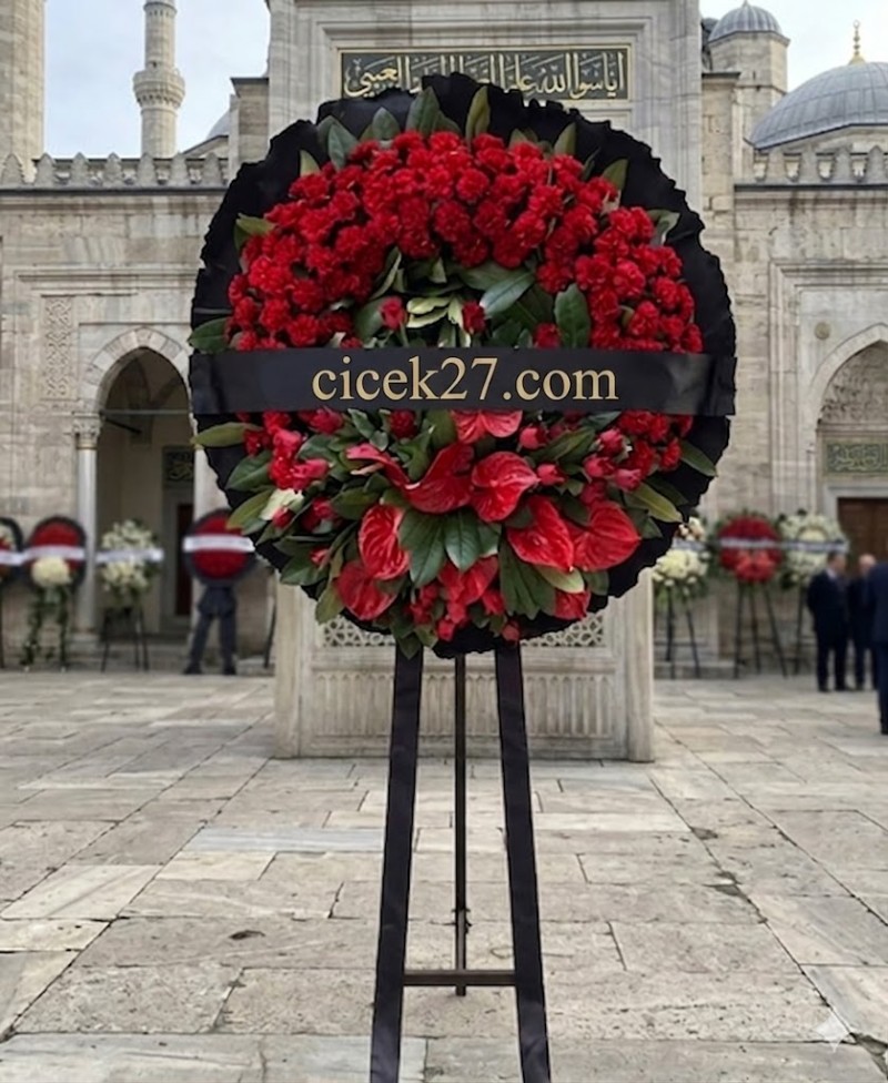 Kırmızı Taziye Çelengi (Cicek27 Özel Serisi)